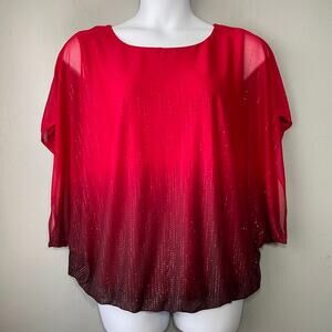 Glitter Mesh Going Out Top Plus Size 1X Red Black Ombre Whimsigoth Party Blouse